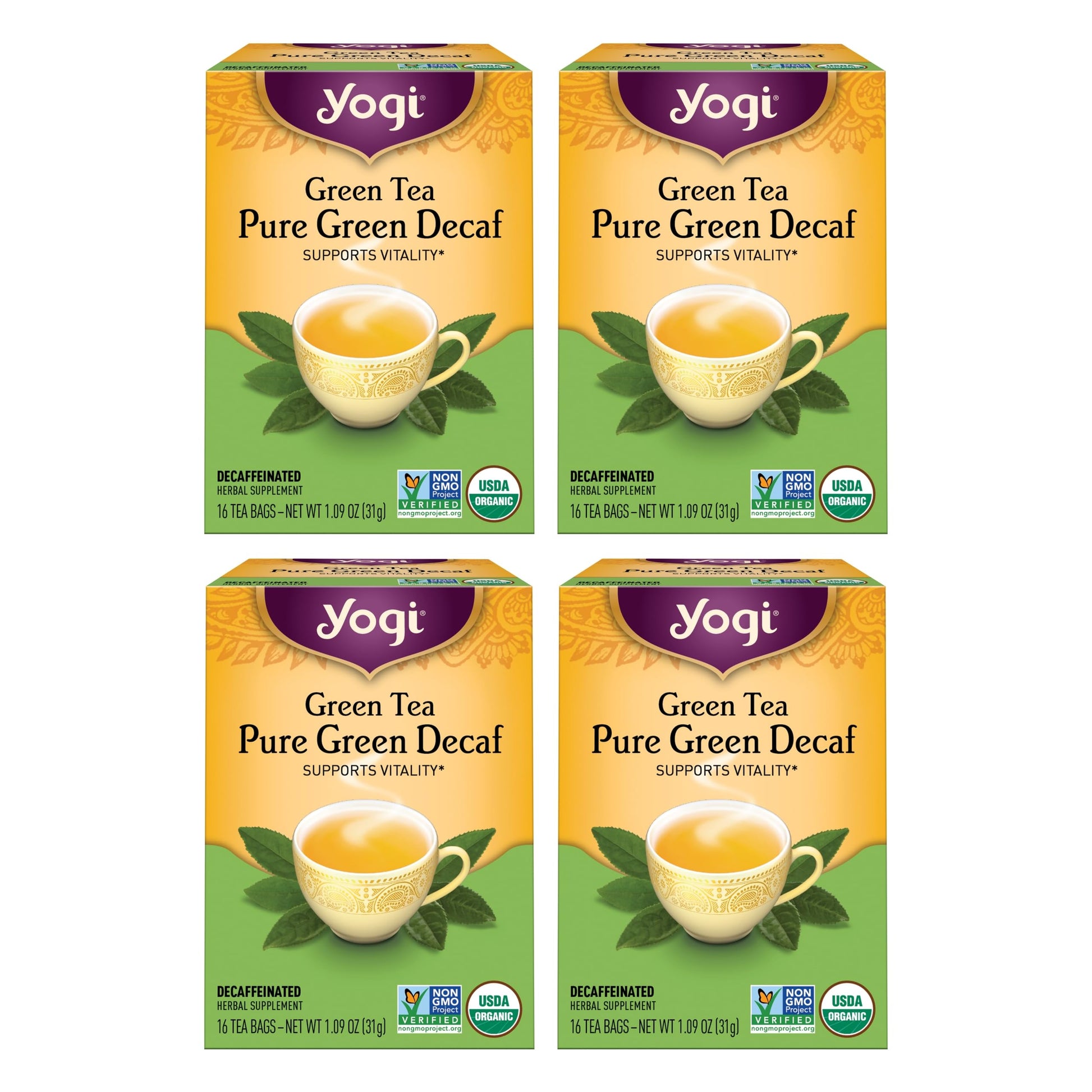 Yogi Green Tea Pure Decaf - Organic Decaffeinated Green Tea - 64 Count (4 Packs)