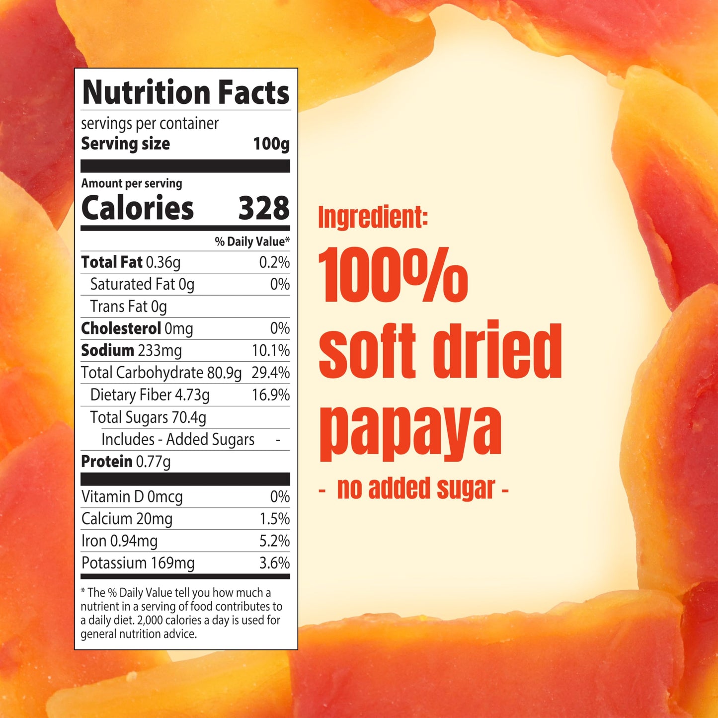 Yuth Farm Plant-Based Soft & Chewy Dried Fruit - Deliciously Healthy Snack 300G(10.6 Oz) (Papaya)