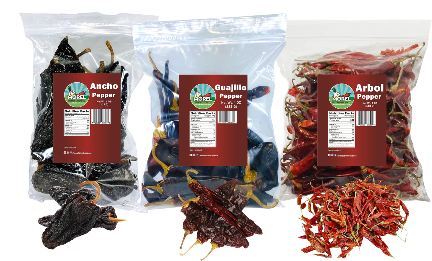 Dried Chile Peppers Bundle Pack (12 oz Total) Ancho Chiles, Guajillo Chiles and Arbol Chiles - The Spicy Set. (Spicy Pepper Pack