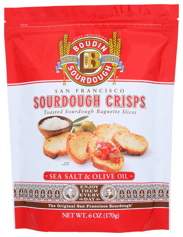 Boudin Sourdough Crisps, Toasted Sourdough Baguette Slices, Sea Salt & Olive Oil, 6 Ounce (Pack of 11)
