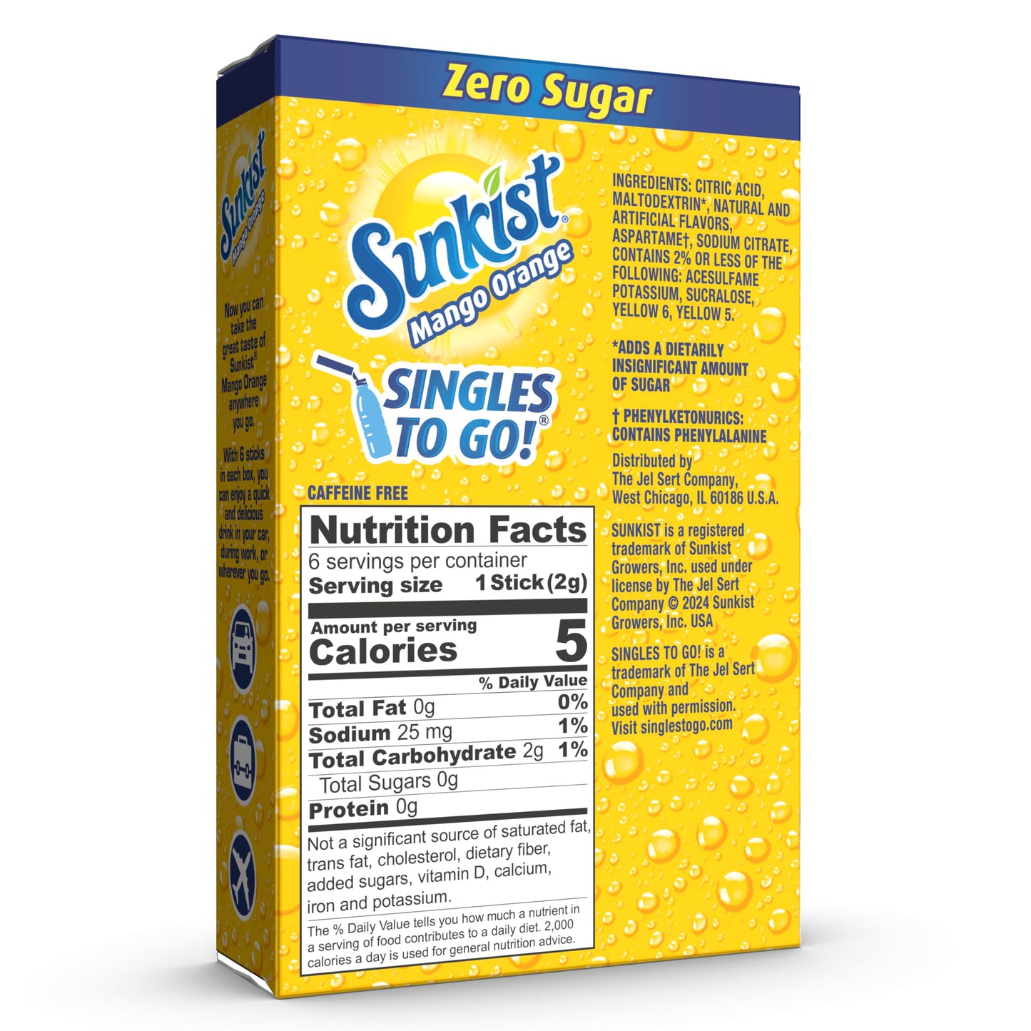 SINGLES TO GO! Sunkist Soda Mango Orange Drink Mix, 12 Boxes, 72 Servings, 0.42 Ounce Each