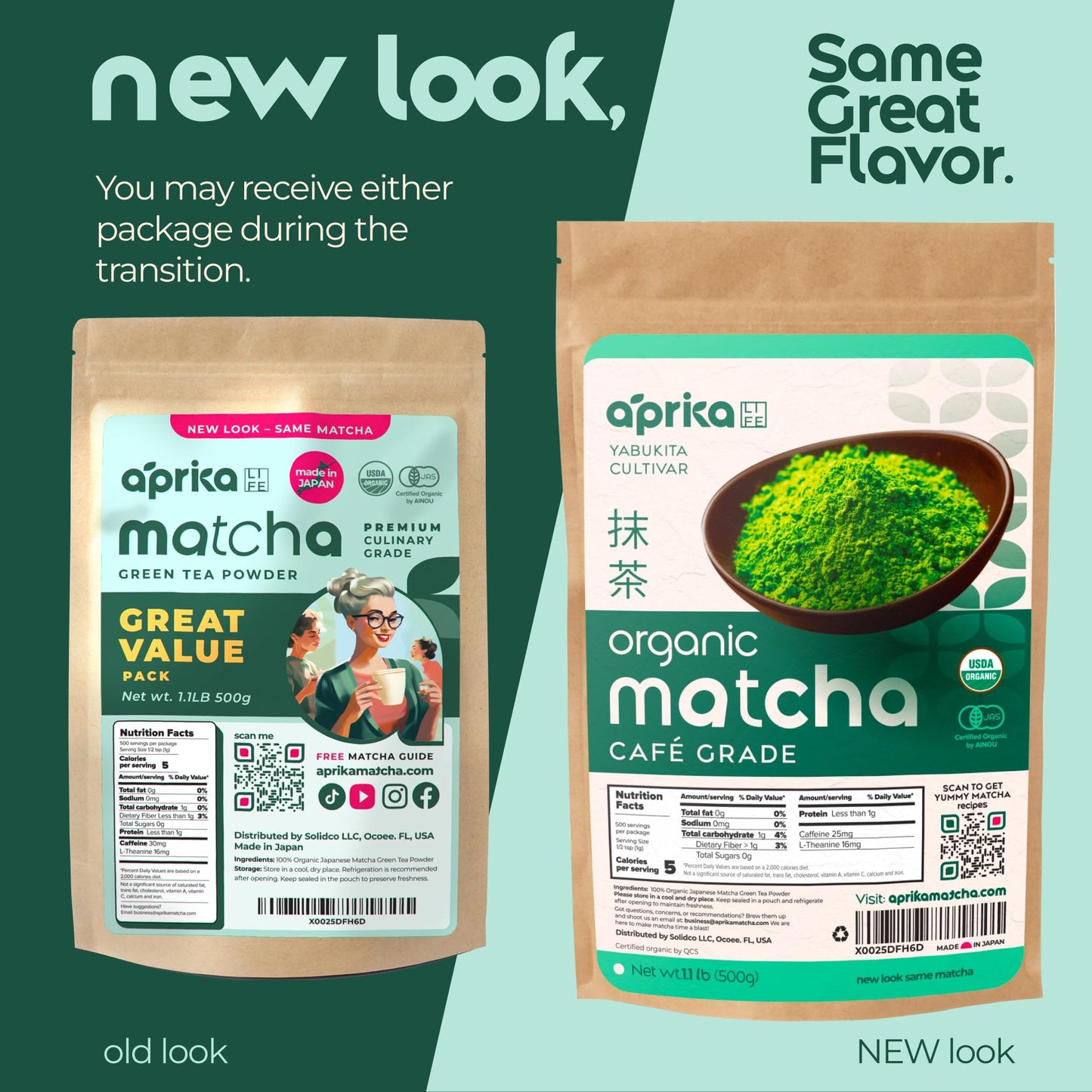 Aprikalife Organic Matcha Powder Tea, 1.1 Lb/ 500G - Premium Culinary Grade, Japanese Green Tea Matcha For Matcha Latte, Baking,
