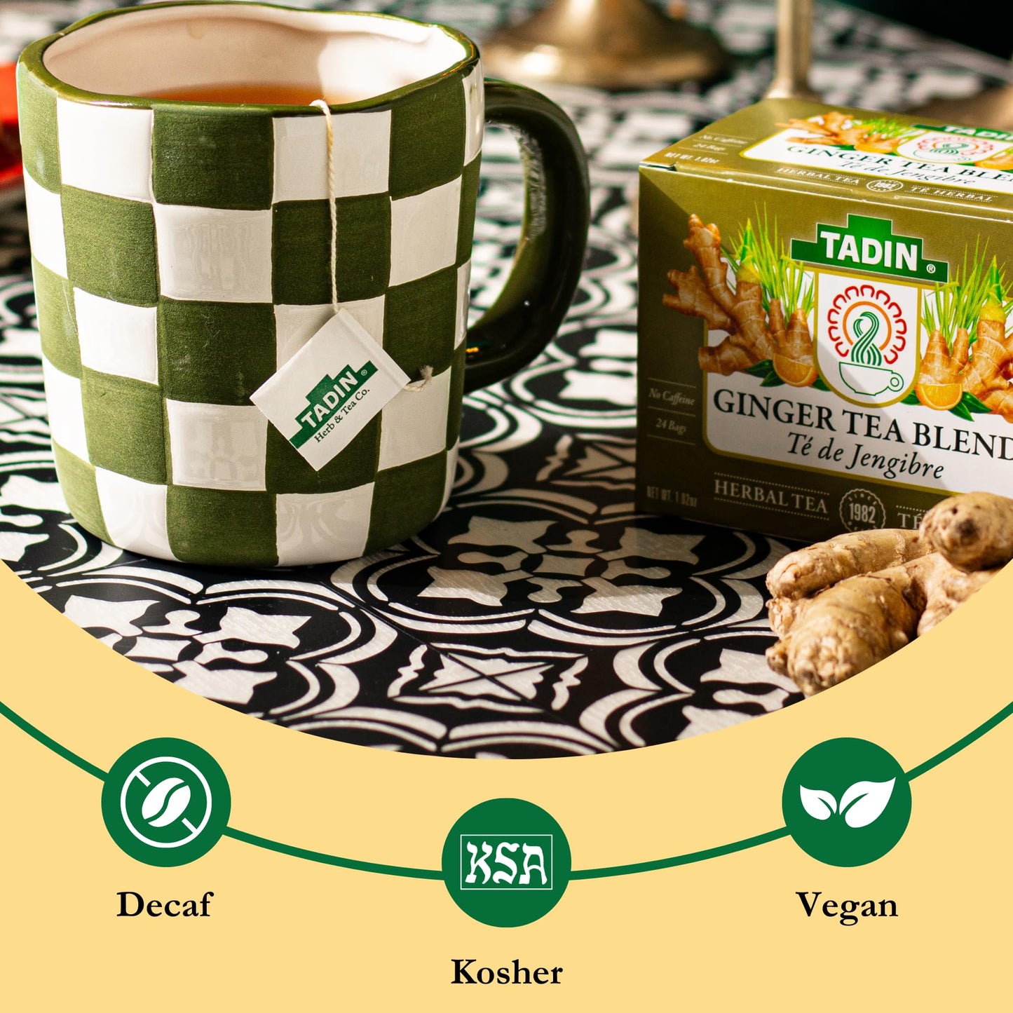Tadin Ginger Tea Blend, Herbal Tea, Caffeine Free, 24 Tea Bags, Pack of 6