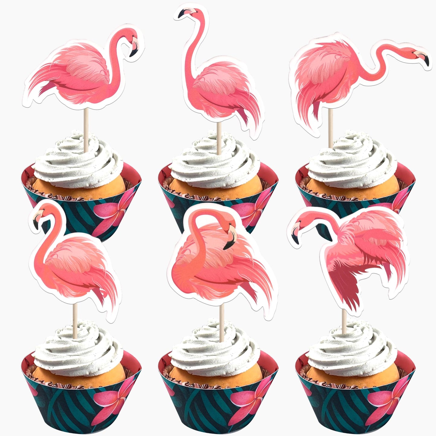 ZHUOWEISM 36 PCS Luau Flamingo Cupcake Toppers Double-Sided Tropical Picks for Summer Hawaiian Theme Events, Pattern 6
