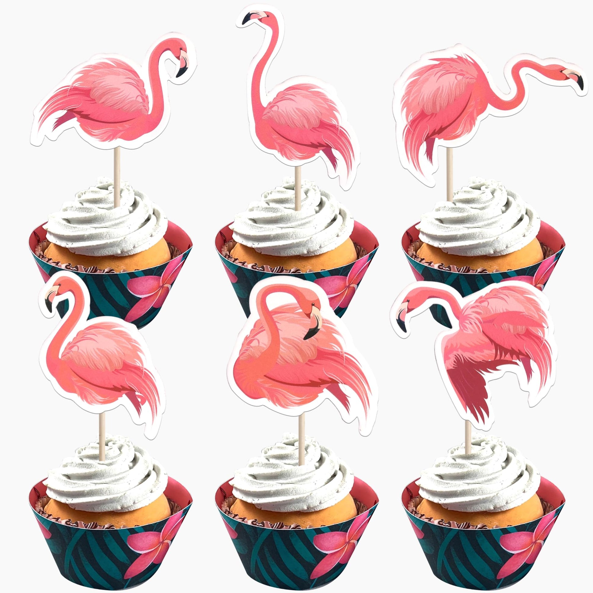 ZHUOWEISM 36 PCS Luau Flamingo Cupcake Toppers Double-Sided Tropical Picks for Summer Hawaiian Theme Events, Pattern 6