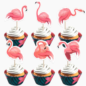 ZHUOWEISM 36 PCS Luau Flamingo Cupcake Toppers Double-Sided Tropical Picks for Summer Hawaiian Theme Events, Pattern 6