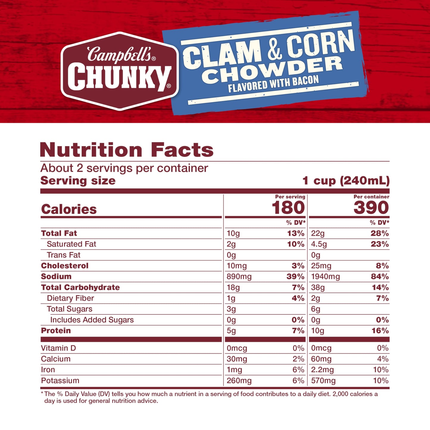 Campbells Chunky Soup, Clam and Corn Chowder, 18.8 Oz Can