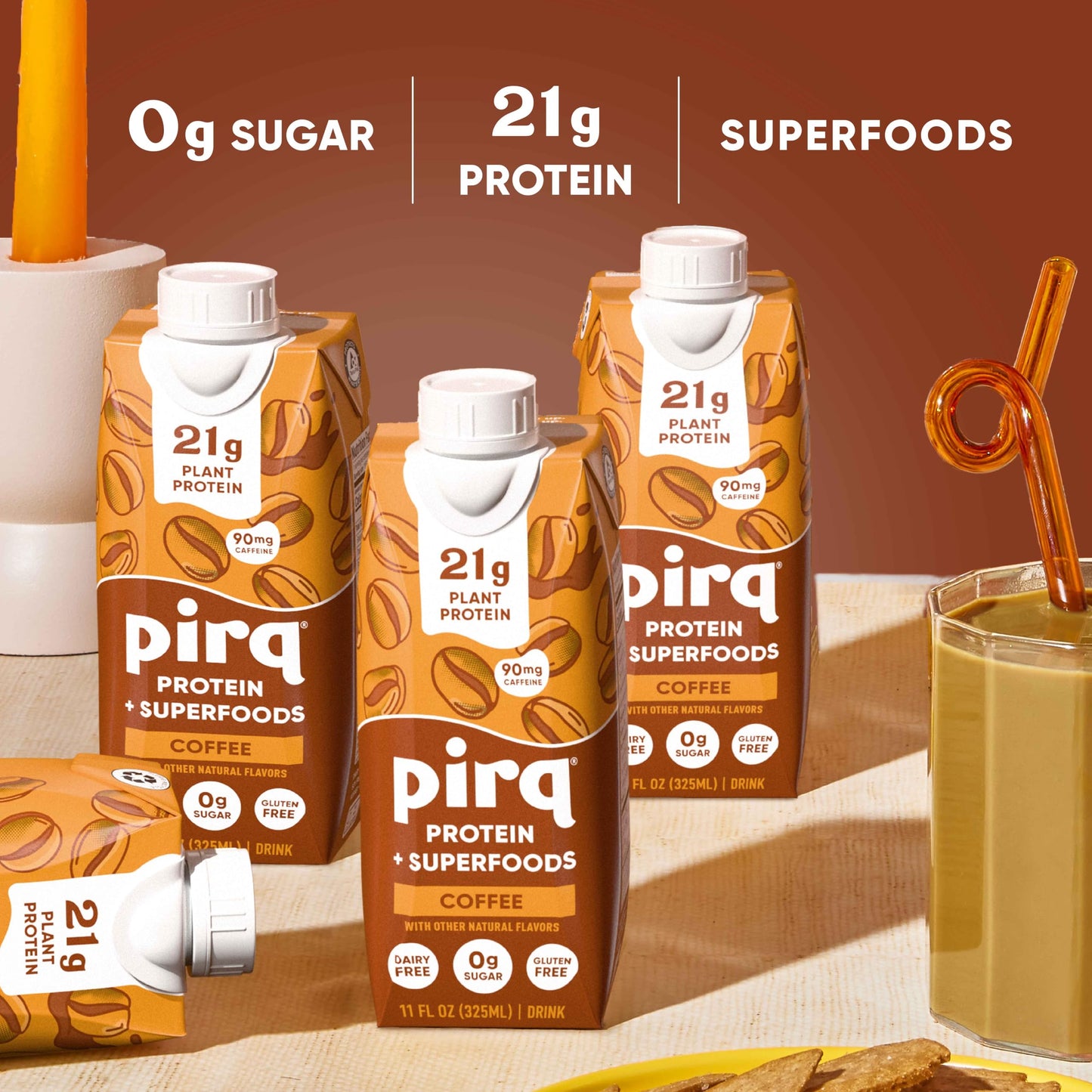 Pirq, 21g Plant Protein Shake, 25 Superfoods, 0g Sugar, Vegan Protein, Dairy-Free, Gluten & Soy Free, Kosher, Keto, Low Carb, Lo