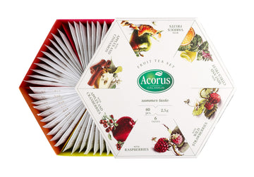 Acorus Summer Taste Tea Set | Perfect For Making Iced Tea | Natural Assorted Tea Hamper Box Gift Set | Large Selection Box 60 Te
