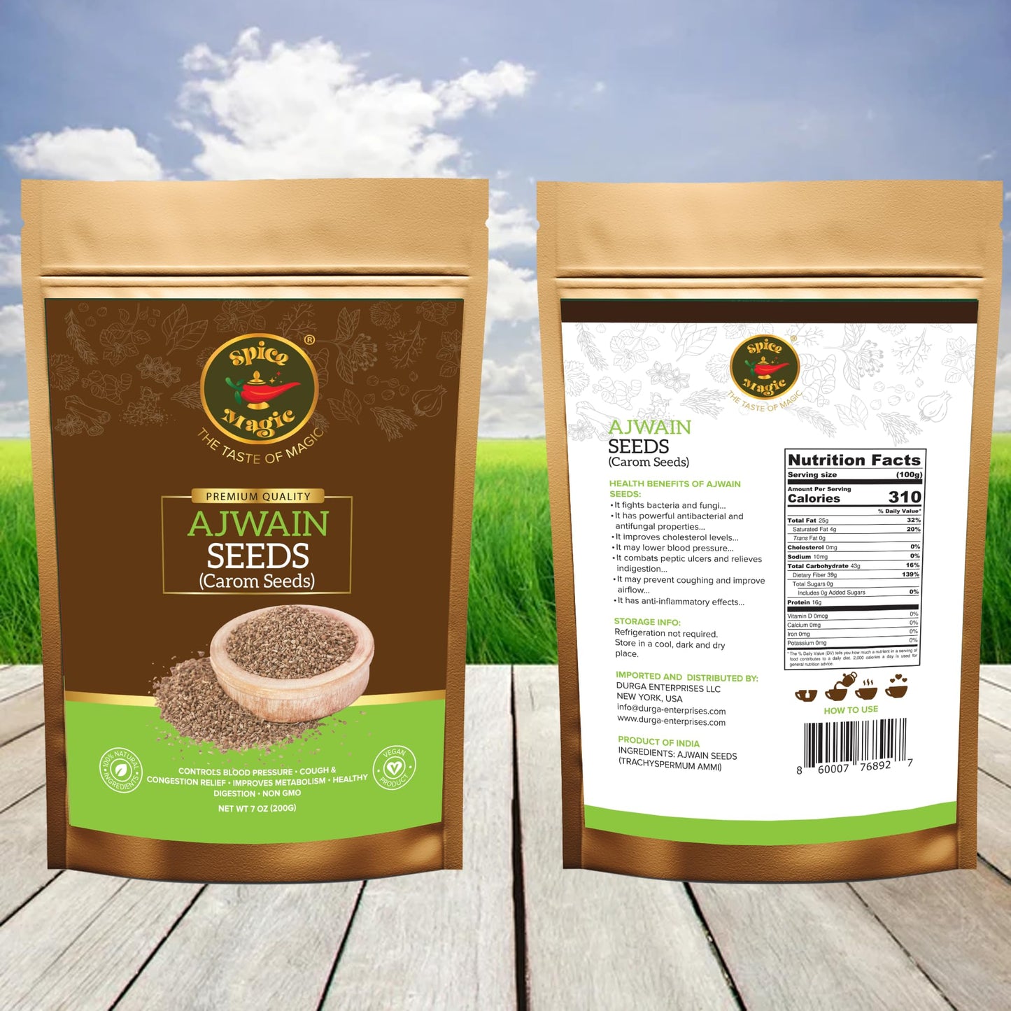 SPICE MAGIC Ajwain Seeds - 100% Pure Carom Seeds, Non-GMO, Vegan, Indian Origin, 7oz (200g)