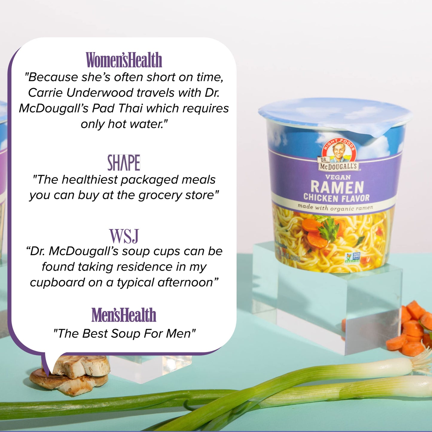 Dr. McDougalls Vegan Ramen Chicken Soup - Chicken Noodle Soup - Ramen Noodles - Instant Ramen Noodle Cups - Oil-Free Non-GMO Ra