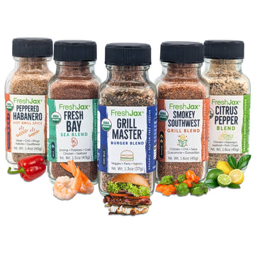 FreshJax Grill Seasoning Gift Set | 5 Sampler Sized Organic Grilling Spices | Grilling Gifts for Men | BBQ Grill Spices and Seas