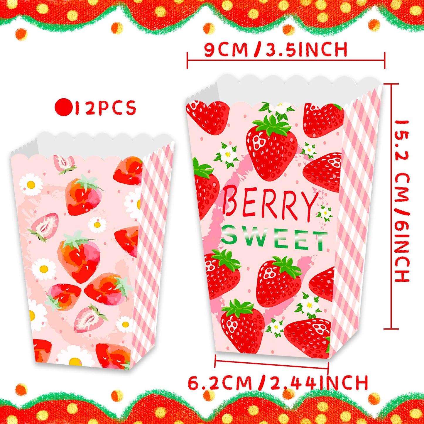 Jevenis 12 Pcs Strawberry Party Favor Popcorn Boxes Summer Strawberry Boxes Goodies Boxes Treat Box For Berry One Strawberry Bir