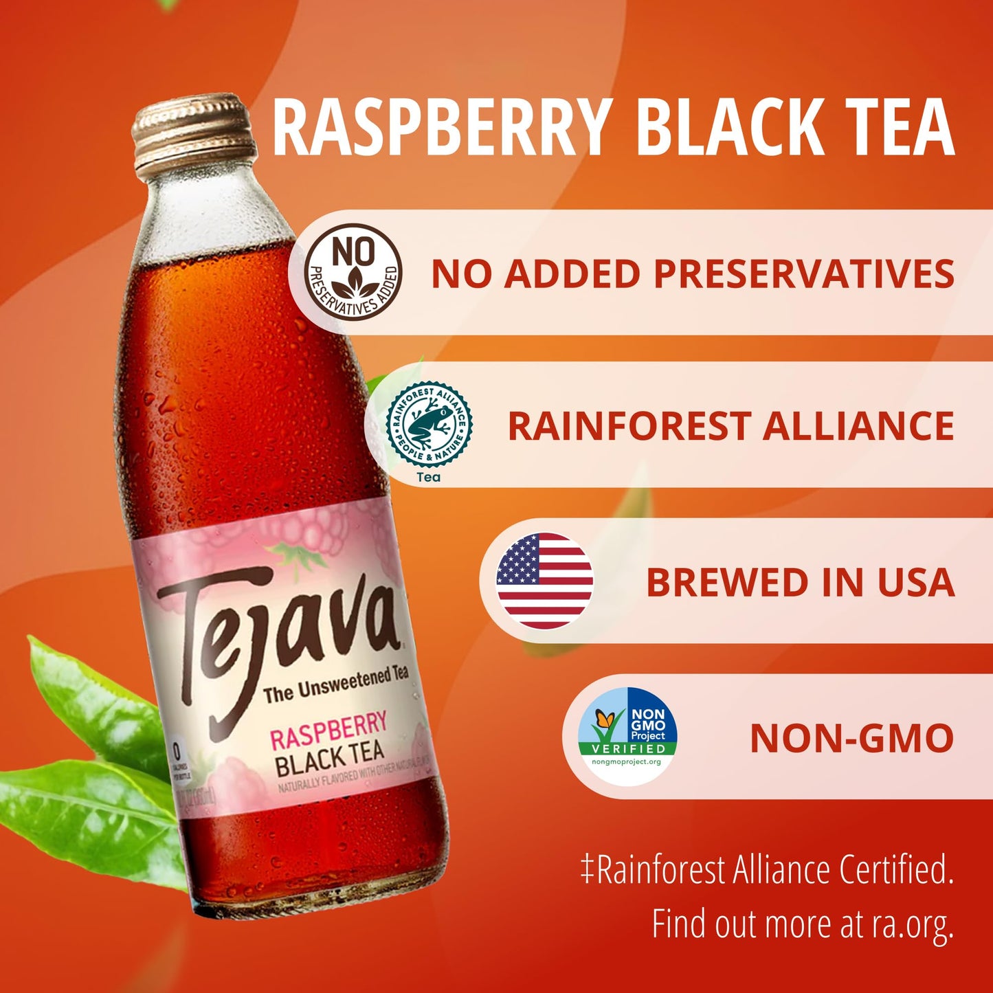 Tejava Raspberry Black Iced Tea  4 Pack  12oz Glass Bottles  Unsweetened  Non-GMO  Kosher  No Sugar or Sweeteners  No calories  No Preservatives  Brewed in Small Batches
