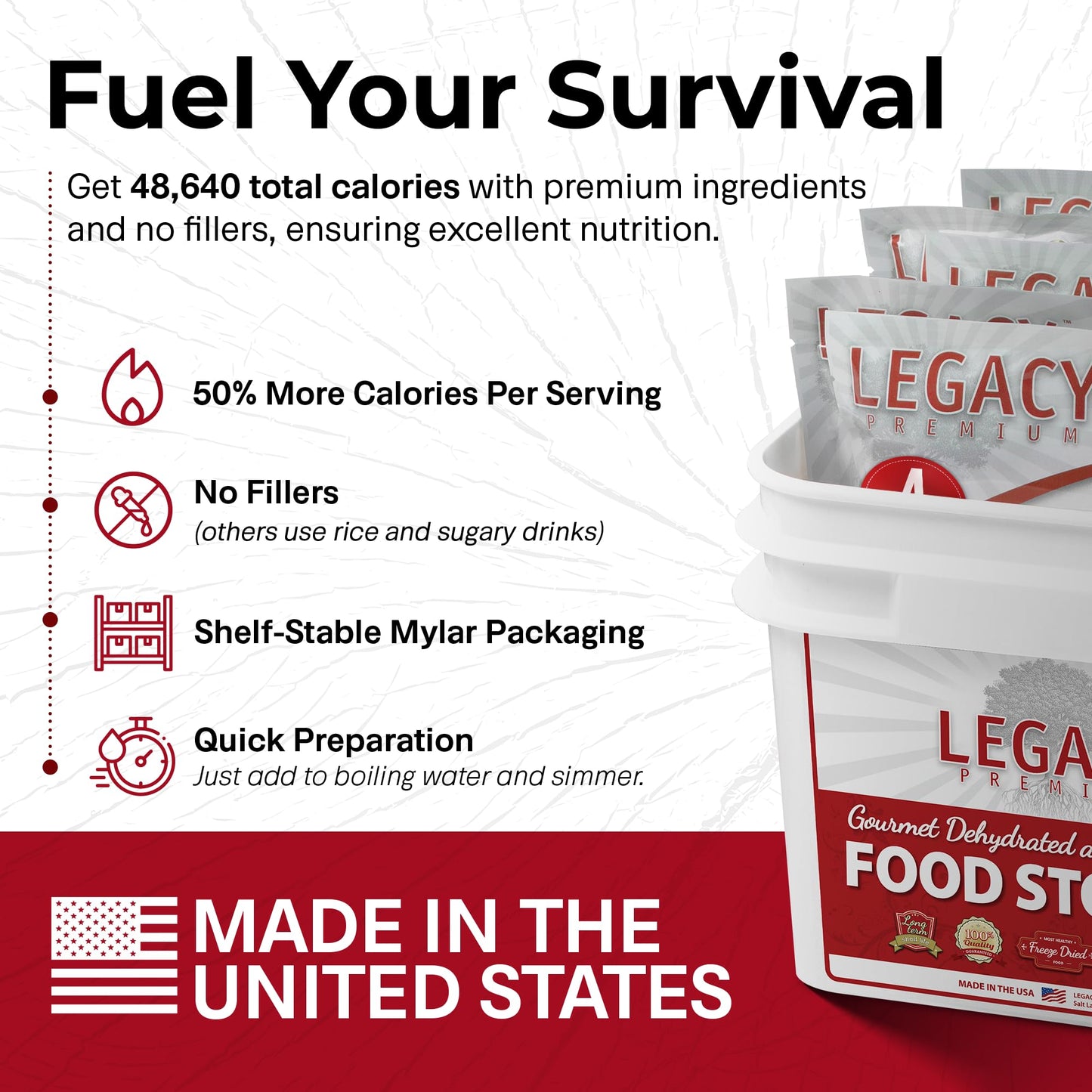Legacy Food Storage 120 Serving Emergency Food Supply Bucket, 16 Entrees, 48,640 Total Calories, Shelf Stable Breakfast Lunch & Dinner, Freeze Dried Survival Meals For Mre Camping, Hiking, Prepping