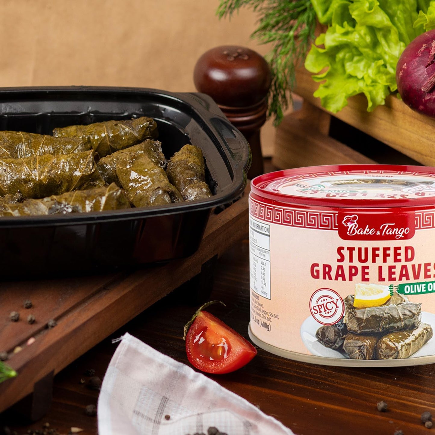 Bake And Tango - Stuffed Grape Leaves With Olive Oil, Spicy, Kosher, Vegan, 14.1 Oz (Pack Of 3) | Gourmet Mediterranean Delight
