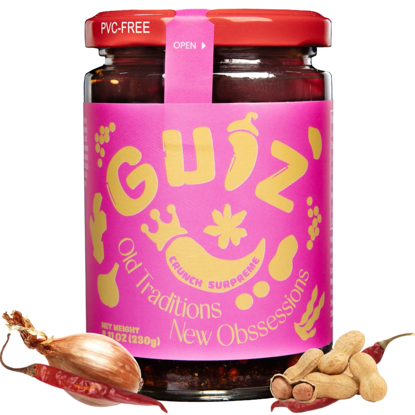 GUIZ Crunch Supreme Extra-Crunchy Guizhou Chili Crisp with Shallots: Boldly Textured, Richly Savory, Perfectly Spiced, Non-GMO, 
