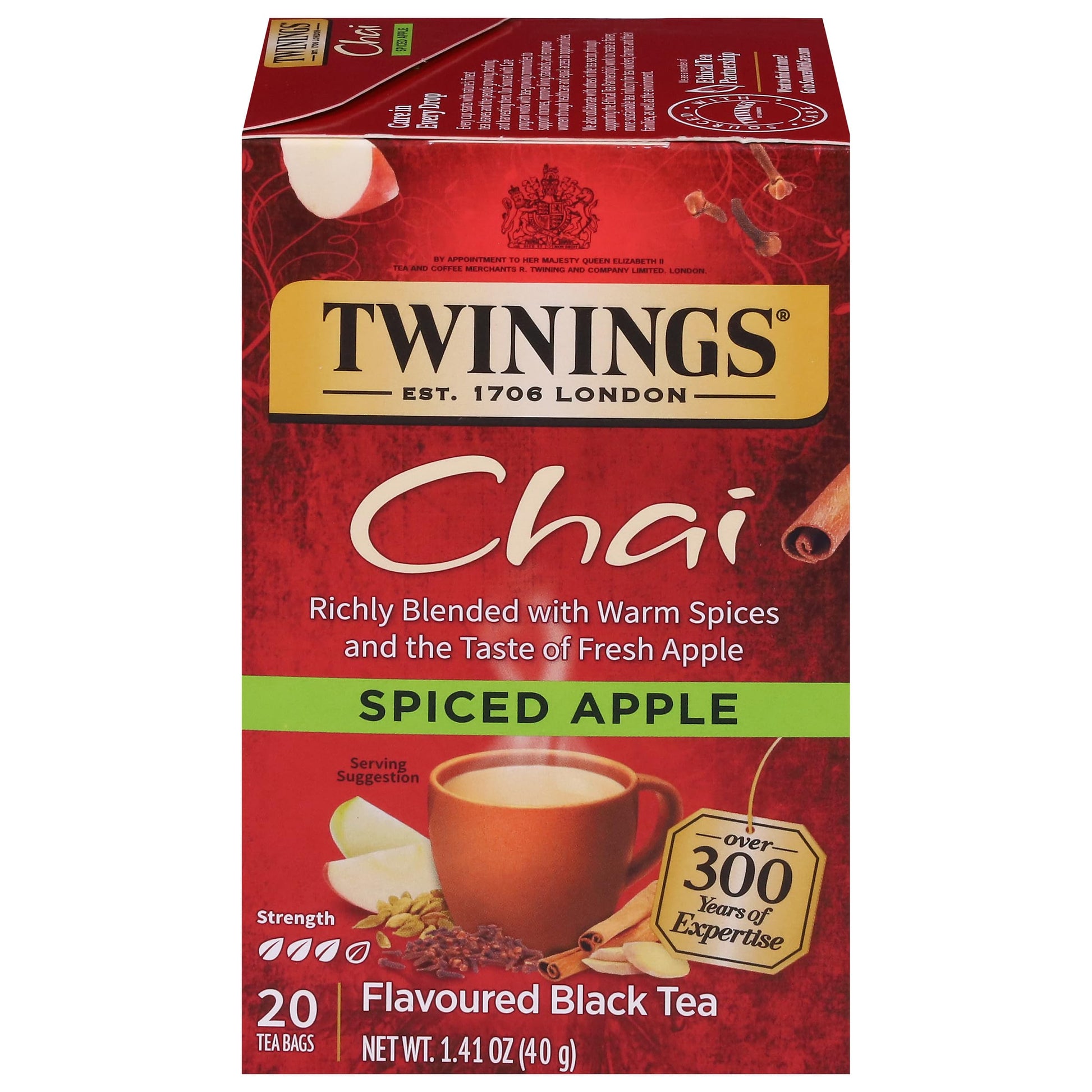 Twinings Spiced Apple Chai Black Tea Individually Wrapped Bags, 20 Count (Pack of 1), Sweet, Savoury Spices, Caffeinated, Enjoy 