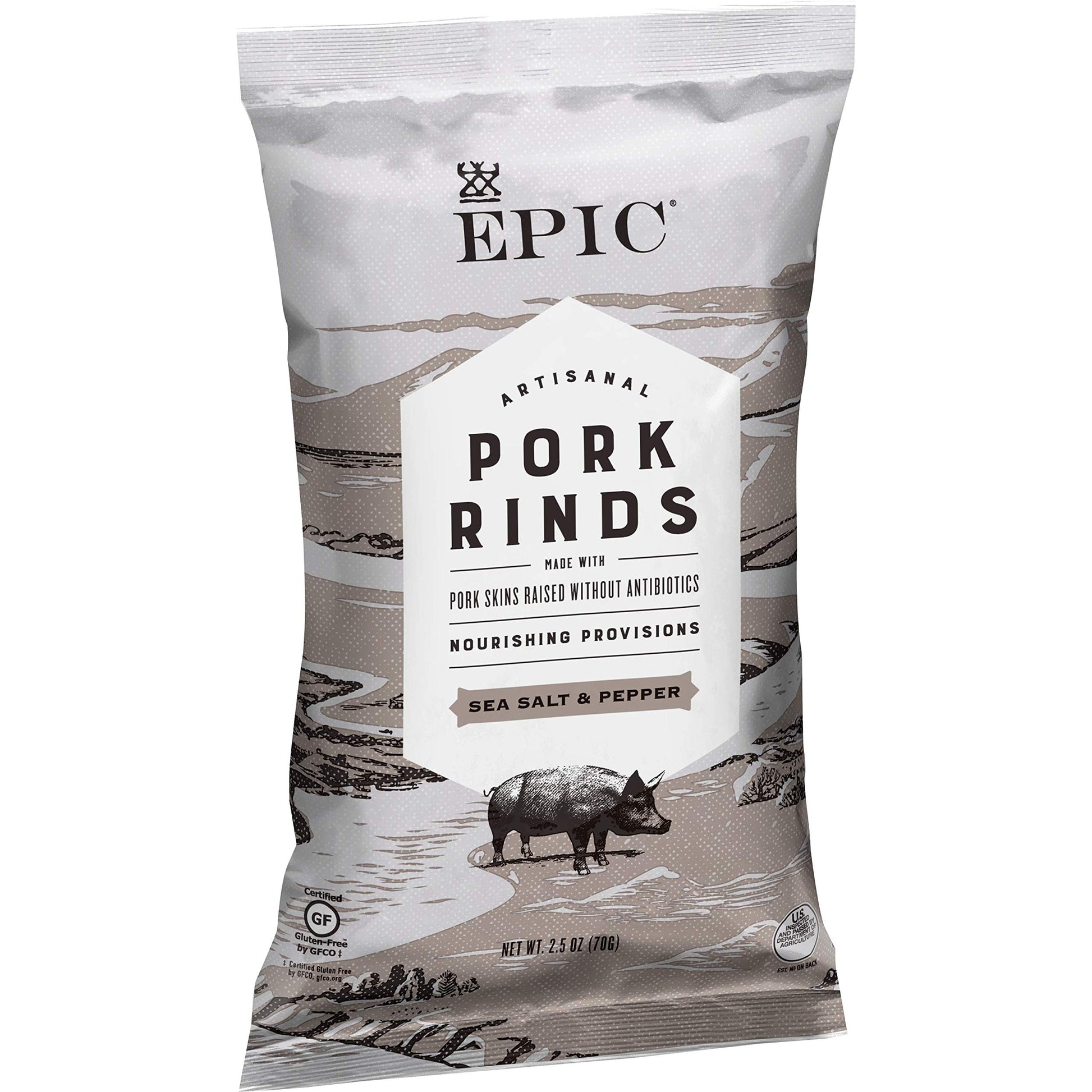 Epic Provisions Sea Salt & Pepper Pork Rinds Keto Friendly, Paleo Friendly, 2.5 Oz