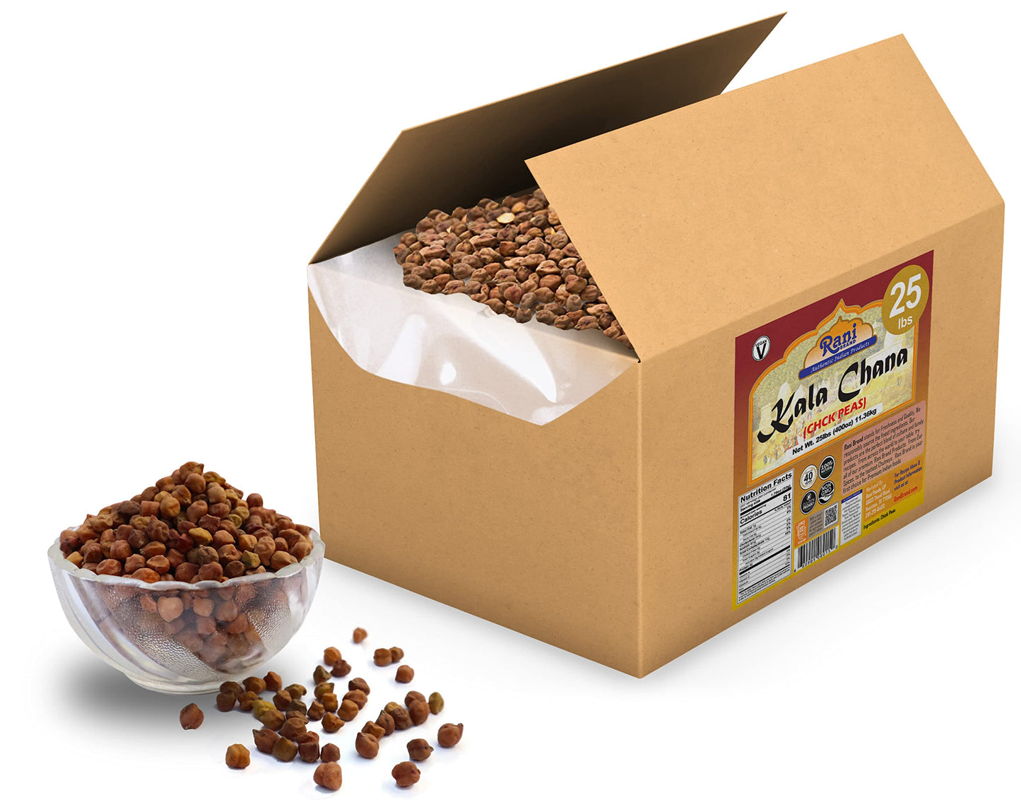 Rani Kala Chana (Desi Chickpeas Chana With Skin) 400Oz (25Lbs) 11.36Kg Bulk Box ~ All Natural | Gluten Friendly | Non-Gmo | Vega