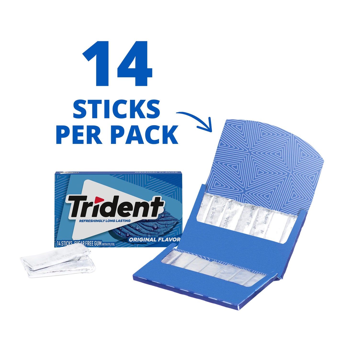 Trident Original Flavor Sugar-Free Chewing Gum, 3 Packs of 14 Pieces, White