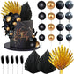 Balls Cake Toppers Palm Leaves Cake Decorations For Birthday Wedding Baby Shower Party Supplies (Black)