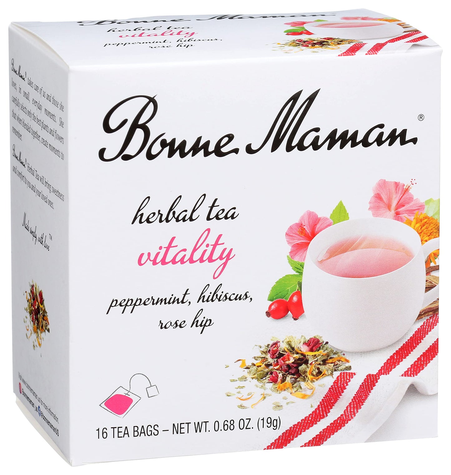 Bonne Maman Organic Herbal Tea Vitality: Peppermint, Hibiscus & Licorice Blend, 16 Tea Bags (Pack Of 1)