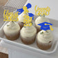 YCTHUNFISH 30 Pack Graduation Cupcake Toppers, Gold Blue Glitter, Bamboo Picks for Class of 2025 Party Decorations