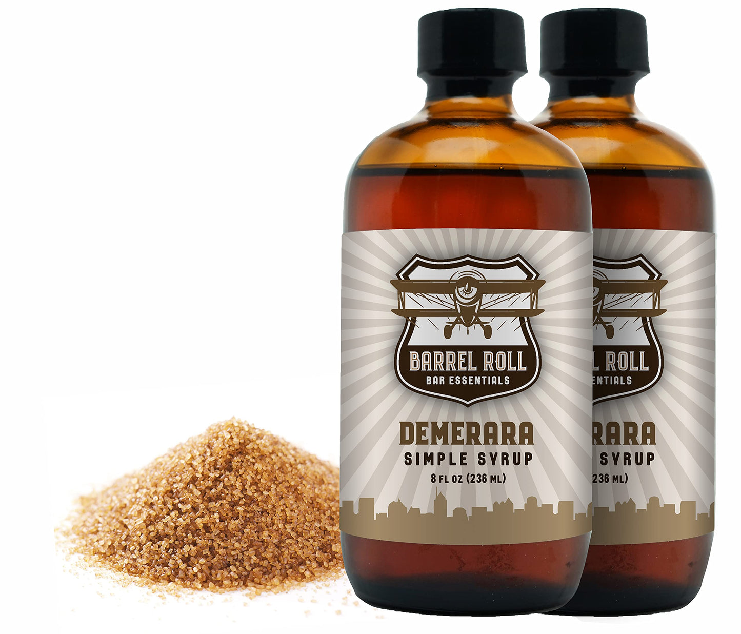 Barrel Roll Bar Essentials Cocktail Mixers - All-Natural Demerara Drink Mix - 2 x 8 Fl Oz