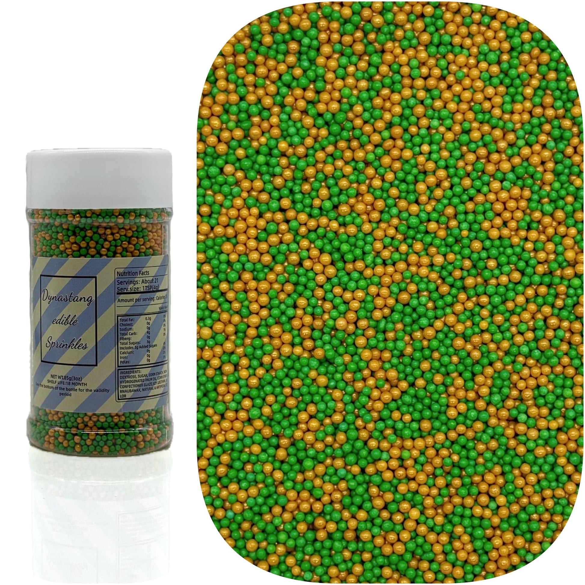 Dynastang 2mm Dark Green & Gold Pearls Sprinkles Edible Pearls Cake Decorating Stars Cake Decorations Cupcake Toppers Cookie Dec