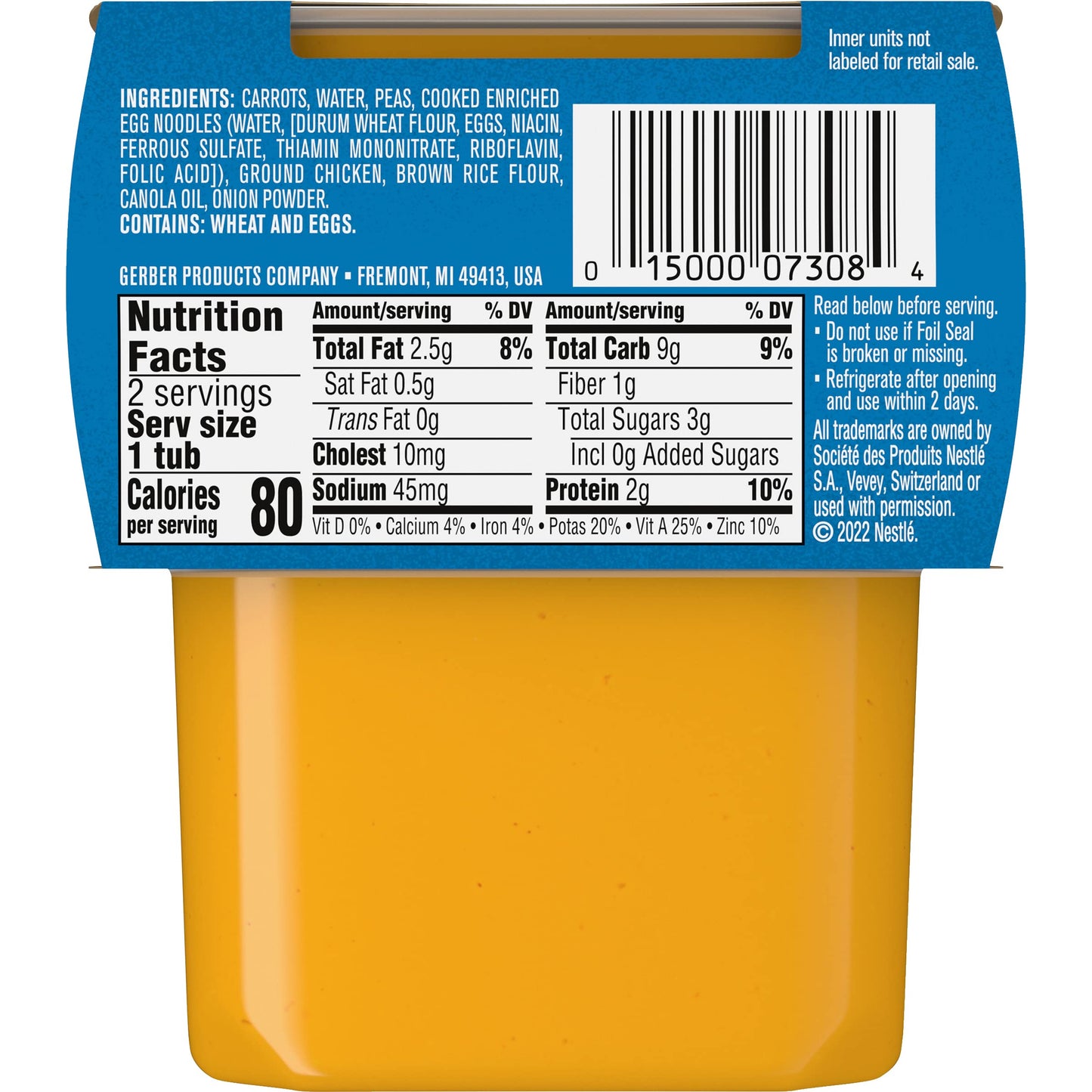 Gerber Mealtime For Baby 2Nd Foods Powerblend Baby Food Tubs, Chicken Noodle, Unsweetened With No Added Colors Or Flavors, 2-4 Oz Tubs/Pack (Pack Of 8)