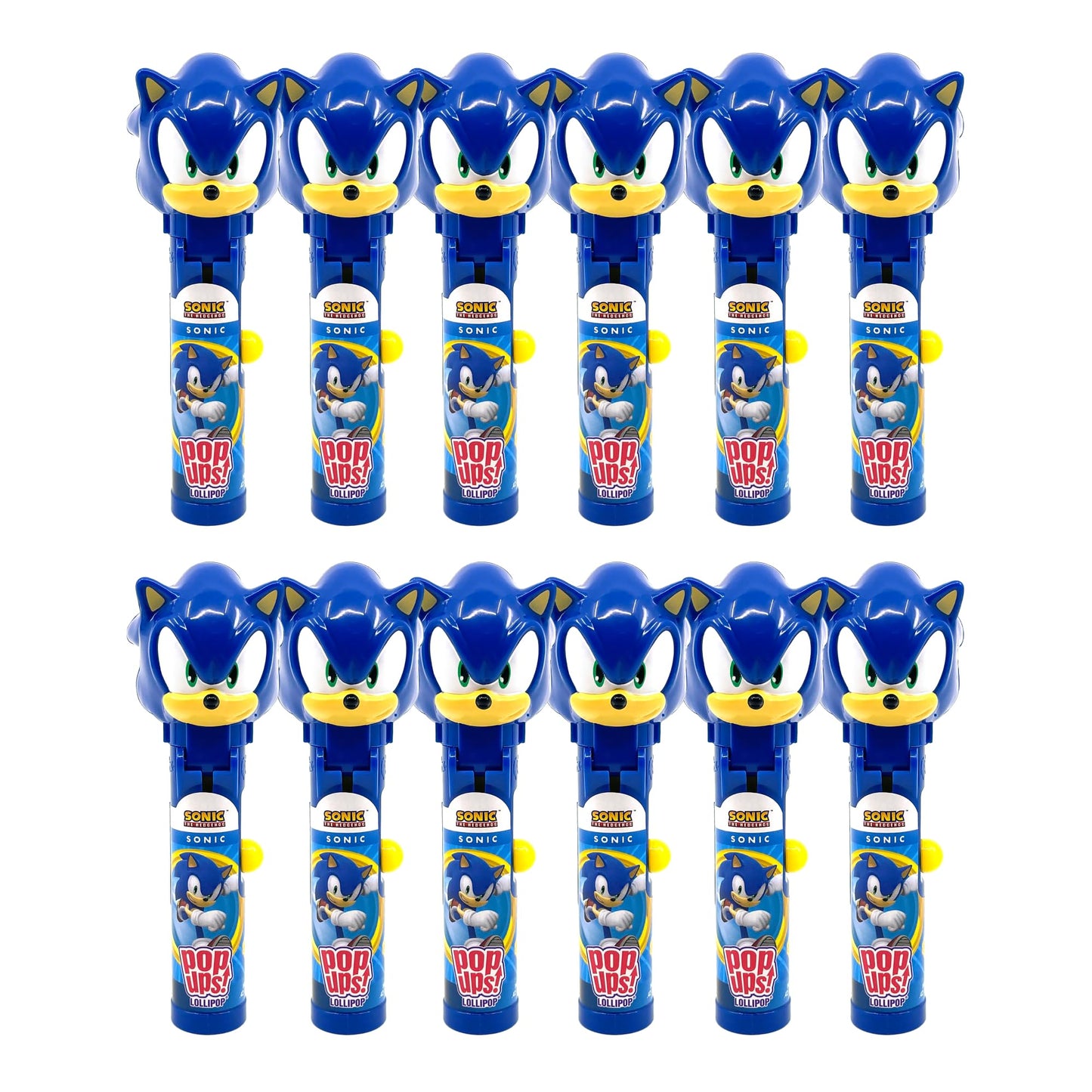 Pop Ups! Sonic The Hedgehog Lollipop Holder - 12 Lollipops With Cases - Individually Wrapped Candy Party Favors - Sonic The Hedg