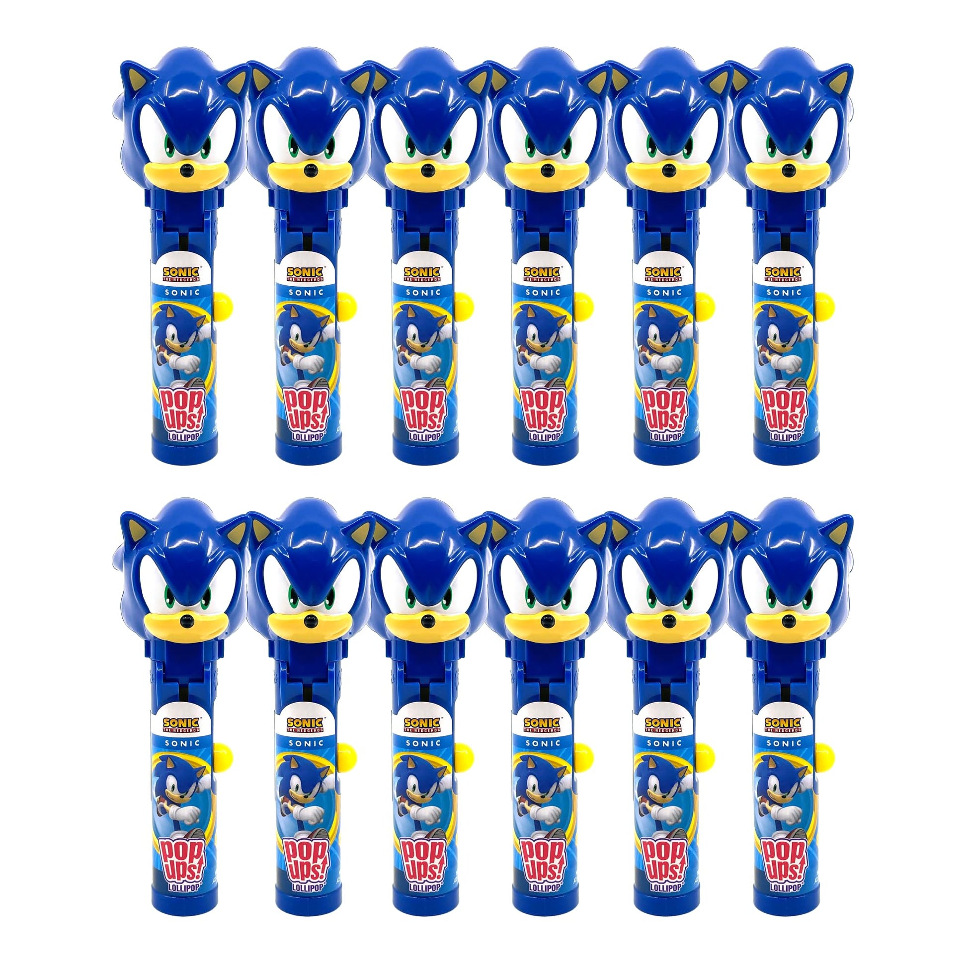Pop Ups! Sonic The Hedgehog Lollipop Holder - 12 Lollipops With Cases - Individually Wrapped Candy Party Favors - Sonic The Hedg