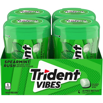 Trident Vibes Spearmint Rush Sugar Free Gum, 4 Bottles Of 40 Pieces (160 Total Pieces)