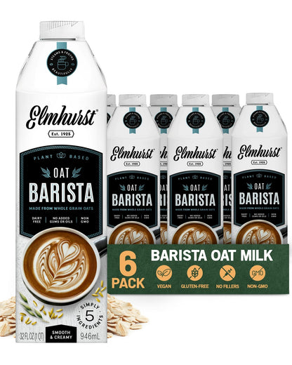 Elmhurst 1925 Oat Milk Barista Edition - 32oz (6-Pack) Plant-Based, Vegan, Dairy-Free, Kosher, Gluten-Free, Non-GMO, Froths for 