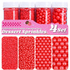Red Pearl Sprinkles for Cake Decorating, 11.3 Oz Edible Pearls Sugar Large Capacity 4 Jars Set for Baking Cookie Ice Cream Cupca