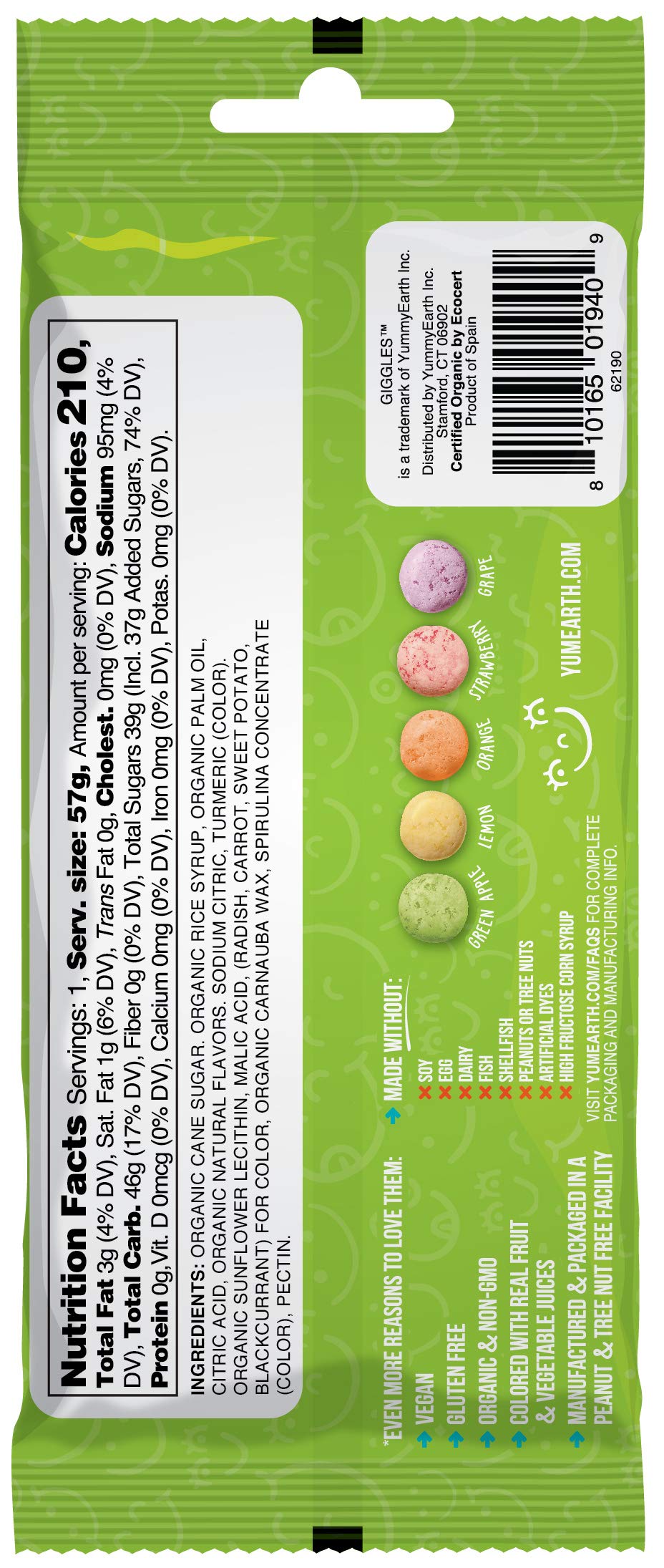 YumEarth Organic Giggles Sour Chewy Candy Bites, 2oz (Pack of 12), Allergy Friendly, Gluten Free, Non-GMO, Vegan, No Artificial