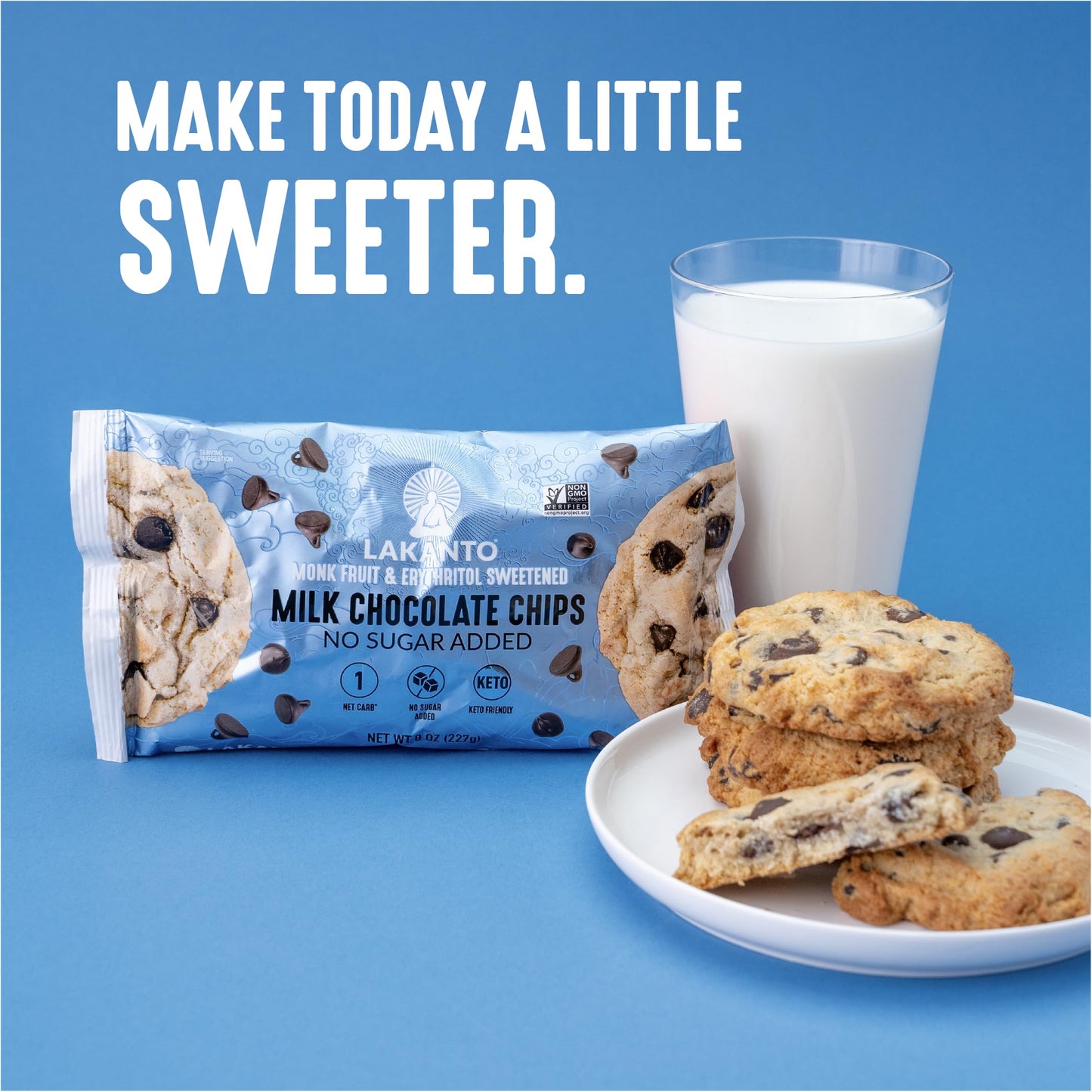 Lakanto Milk Chocolate Chips - Sweetened With Monk Fruit Sweetener And Erythritol, Perfect For Baking, Pancakes, Muffins, Protein Bites, Melting, Snacking, Toppings, Smoothies (8 Oz - Pack Of 3)