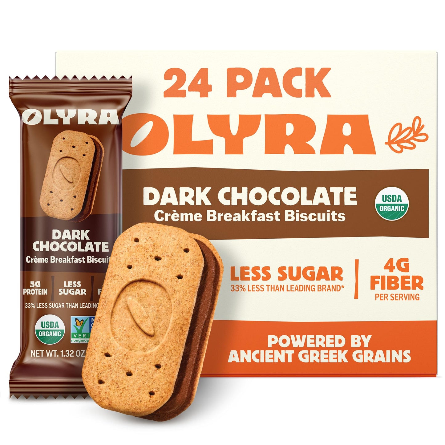 Olyra Dark Chocolate Sandwich Breakfast Biscuits, Healthy Snacks for Adults and Kids, Low Sugar, Organic Vegan Cookies, Office S