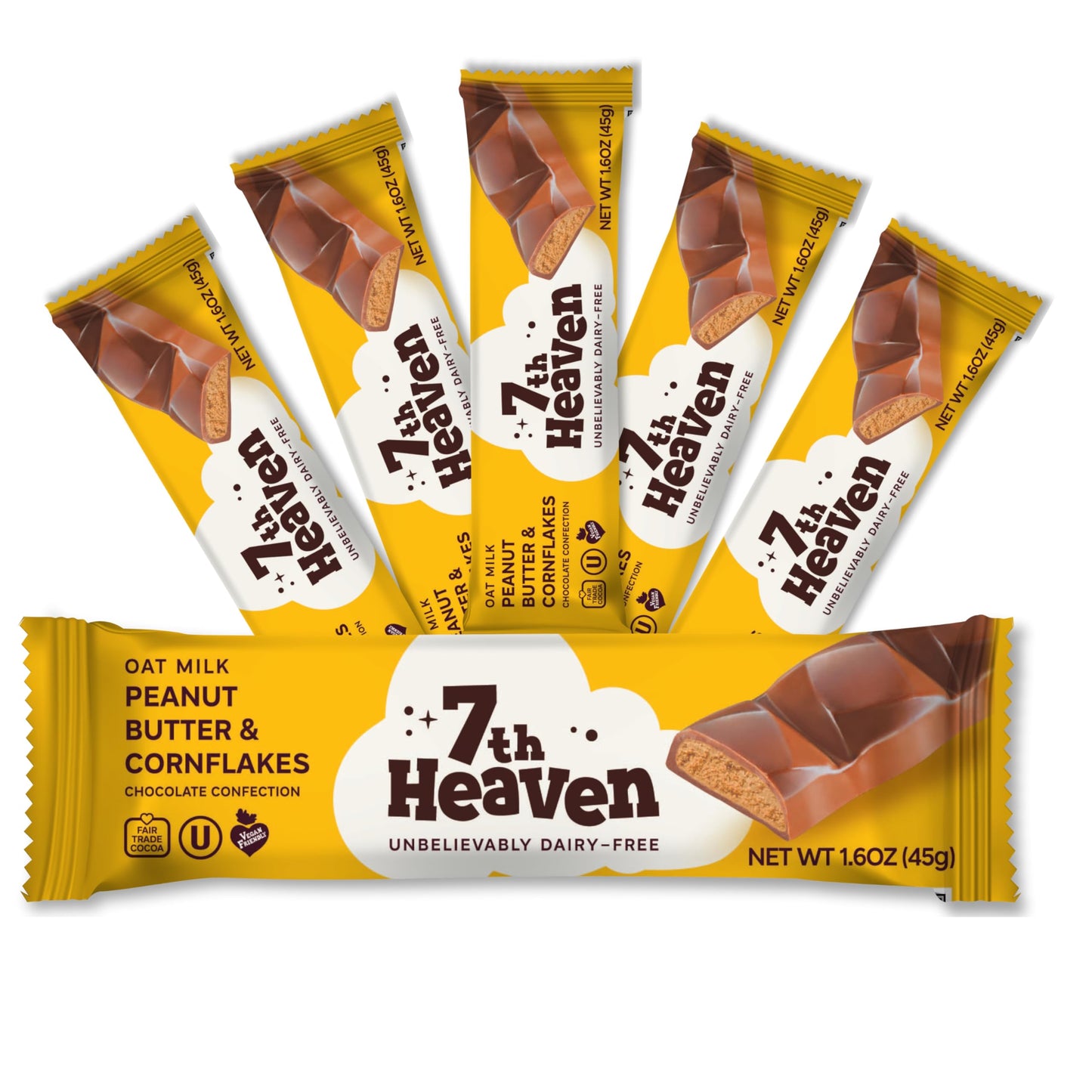 7TH HEAVEN Vegan Oat Milk Chocolate Snack Bars - Non-GMO, Dairy-Free, 6-Pack (Peanut Butter & Cornflakes)