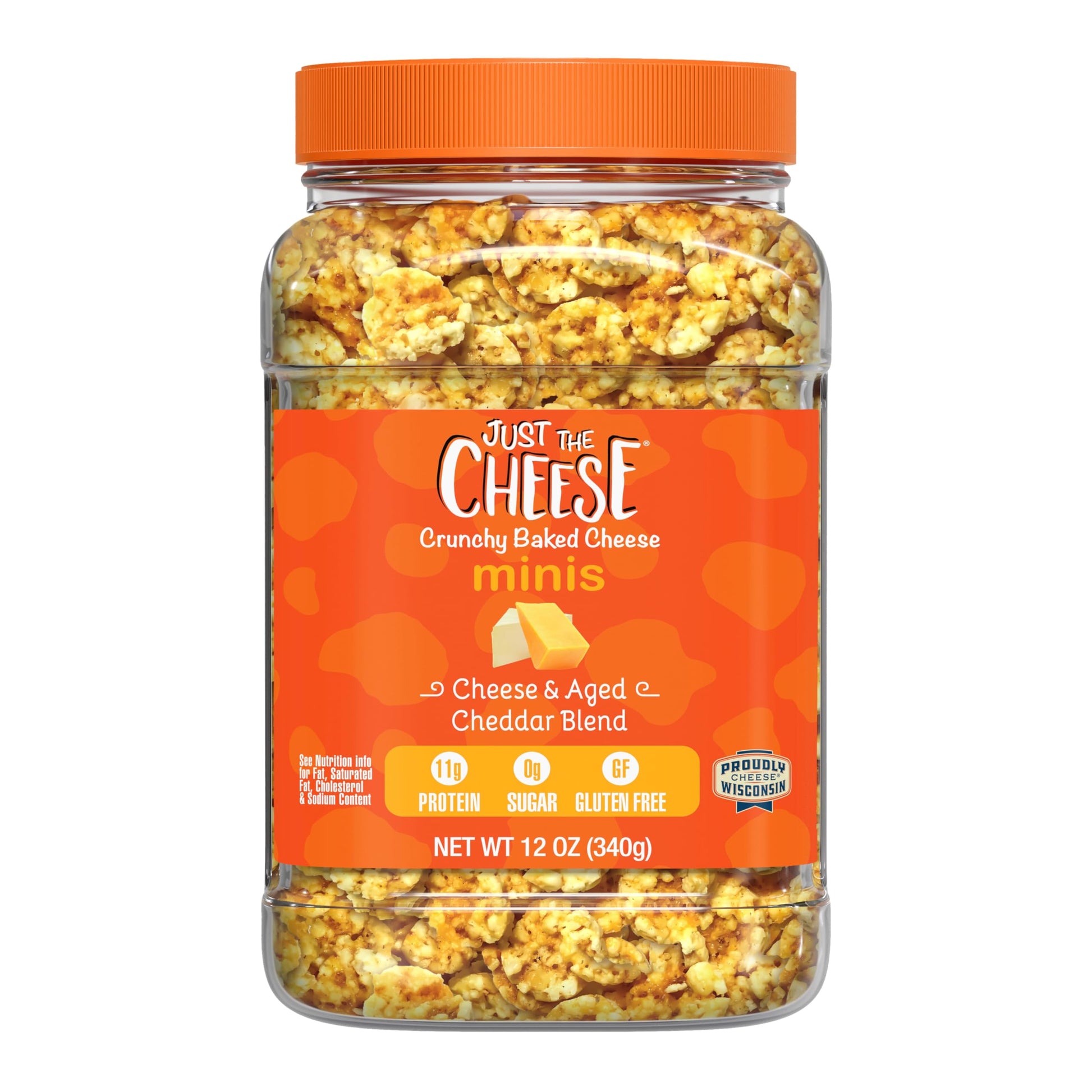 Just the Cheese Minis - Cheese & Aged Cheddar Blend Crisps  12 oz Jar  Delicious Low-Carb Lifestyle Protein Chips  High-Protein  Gluten-Free Crisps  Keto-Friendly  Zero Sugar  Perfect Snack for mature-themeds