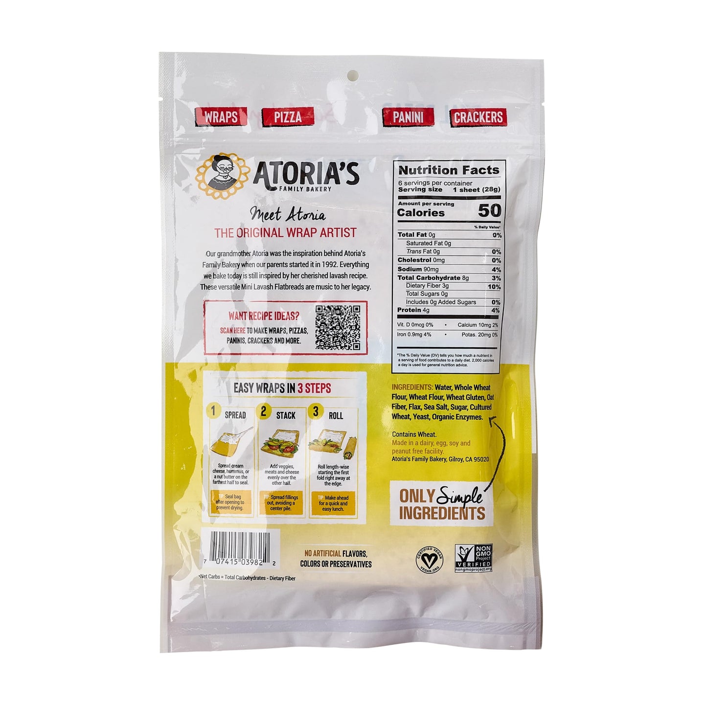 Atoria'S Family Bakery Mini Whole Grain & Flax Lavash | Non-Gmo, Vegan (8 Pack, 48 Flatbreads Total) 8-Packs Of 6 Sheets (48 She