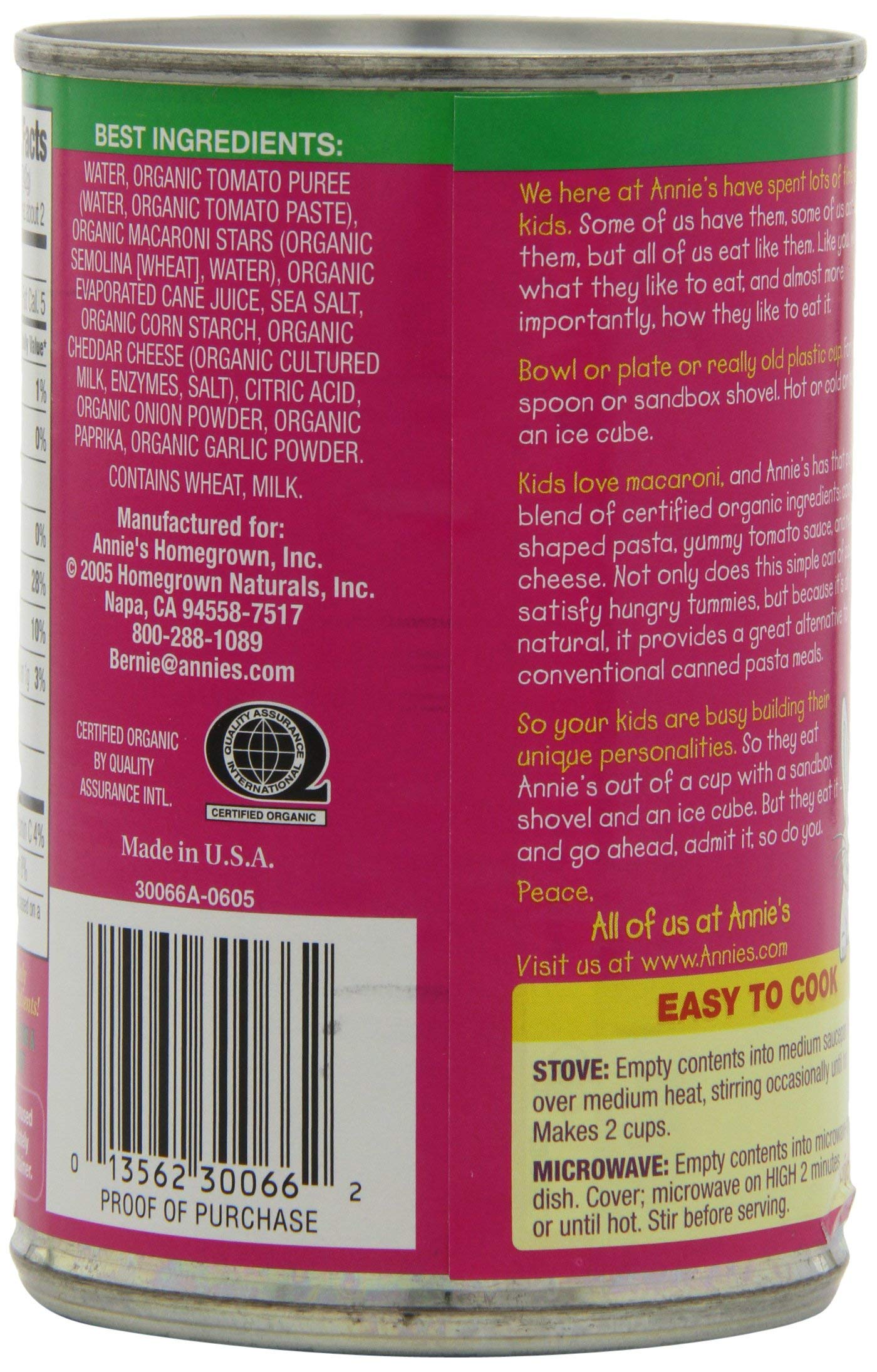 Annies Organic Canned Pasta, Bernie Os, Tomato & Cheese Sauce, 15 Ounce (Pack of 12)