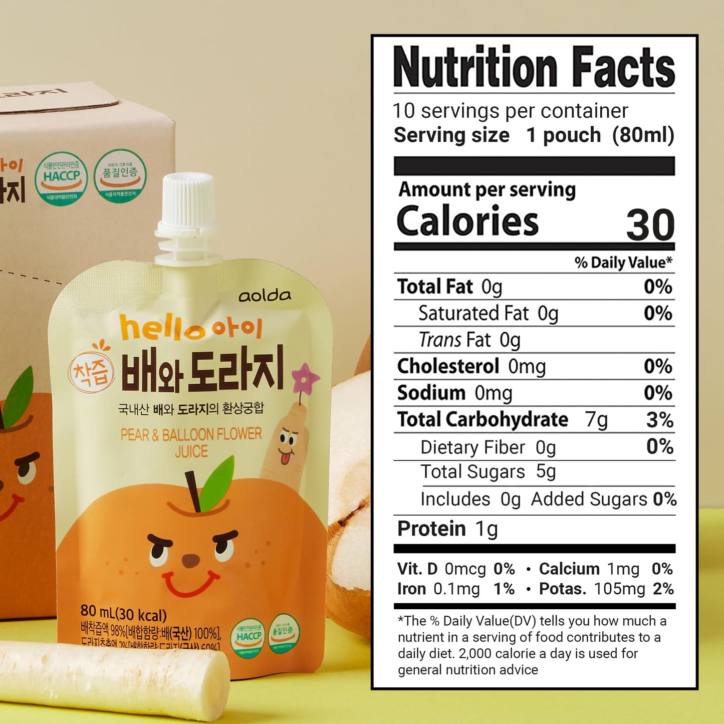JEOLLANAMDO Korean Pear and Bellflower Root Juice, All Natural, 2.7 Fl Oz Bags, Pack of 20, Pear Flavor