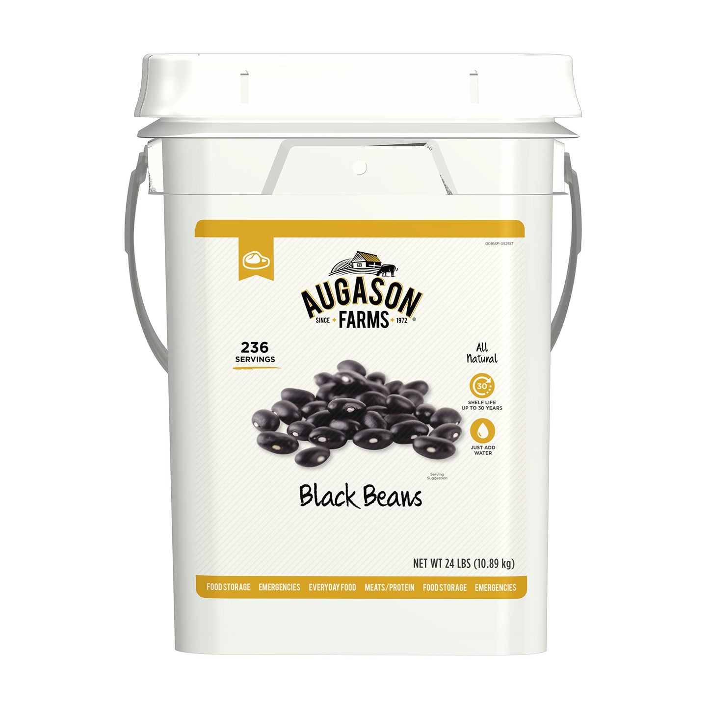 Augason Farms Dried Black Beans 4-Gallon Pail, Bulk Food Storage, Emergency Food Supply, Everyday Meals, 237 Servings