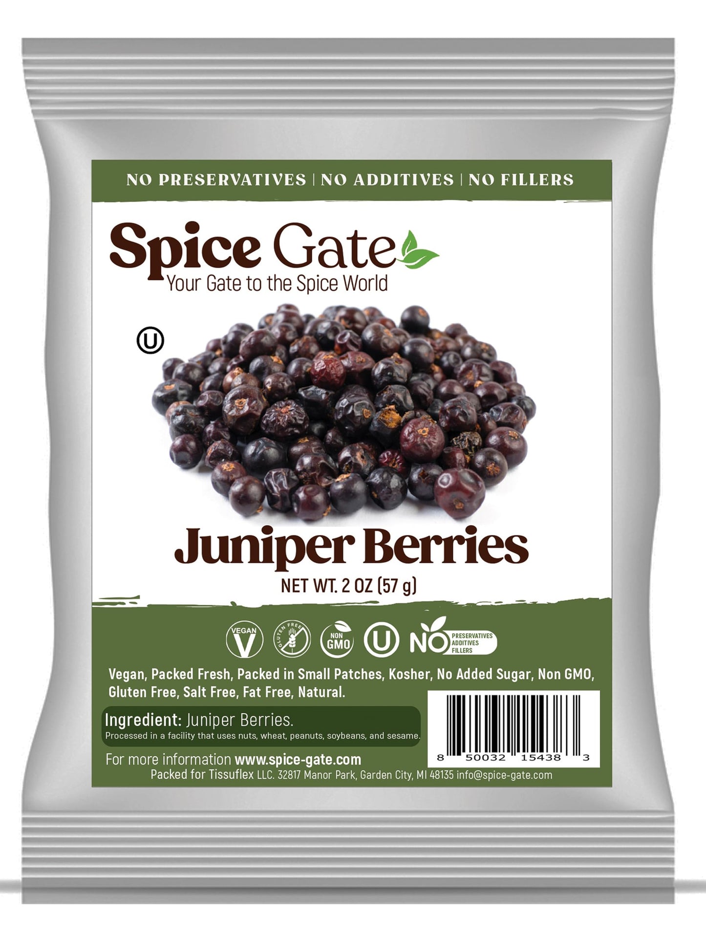 Spice Gate Whole Juniper Berries, 2 oz - Ideal for Cooking, Meat, Soups, and Tea, Model SPI1026