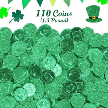 Albert Premier Belgian Chocolate Coins Bulk Pack - Approx. 110 Green Foil Wrapped Milk Chocolate Coins Candy For Party Favors, G