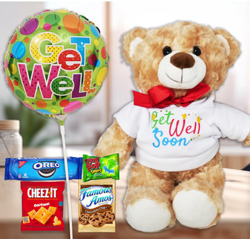 Beyond The Box Get Well Gift Basket with Teddy Bear, Balloon, Candy & Snacks - Medium Care Package for Kids