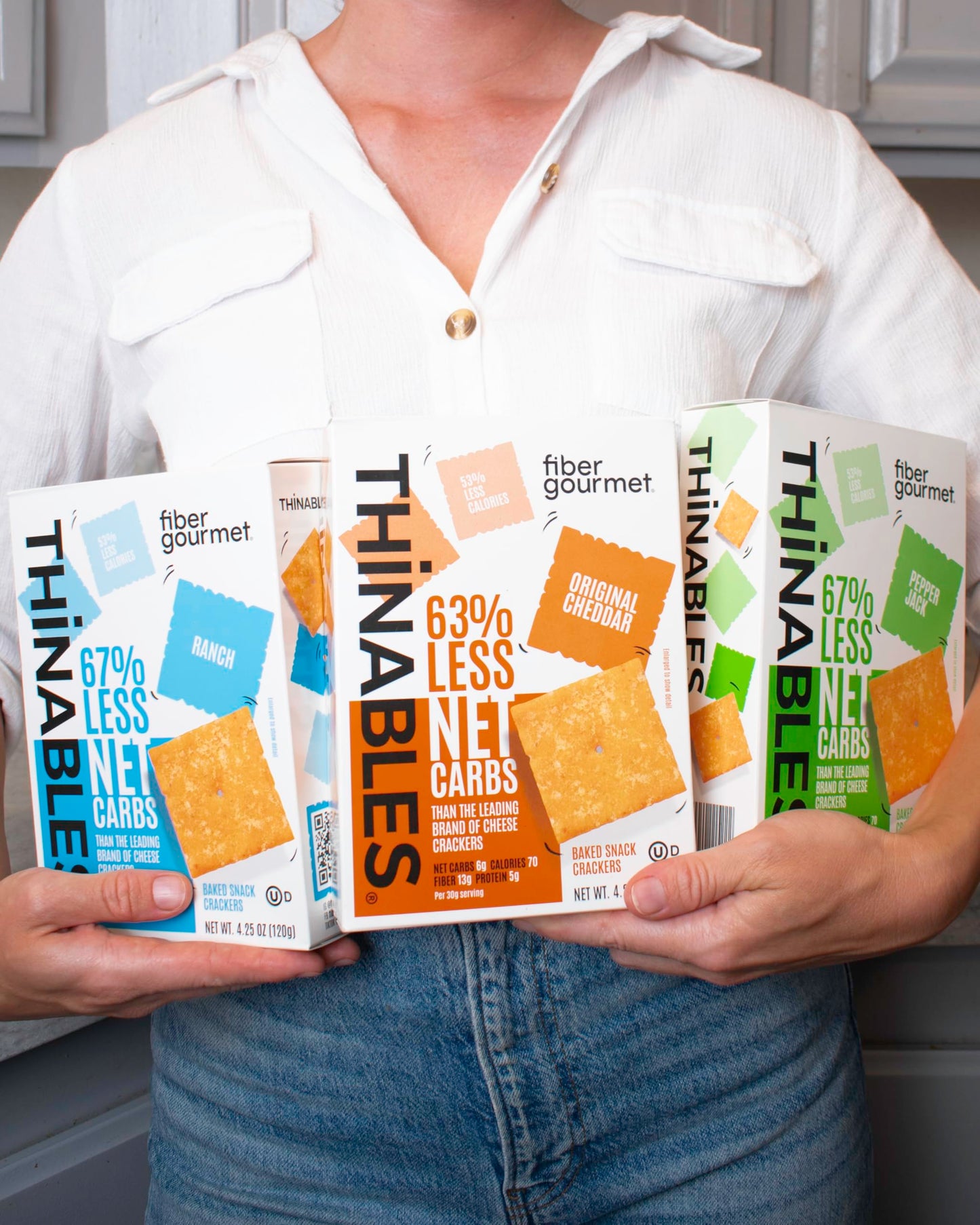 Fiber Gourmet Ranch Thinables Baked Cheese Crackers - Healthy Keto Crackers, Low Calorie High Fiber Snack, 6g Net Carbs, 70 Calo