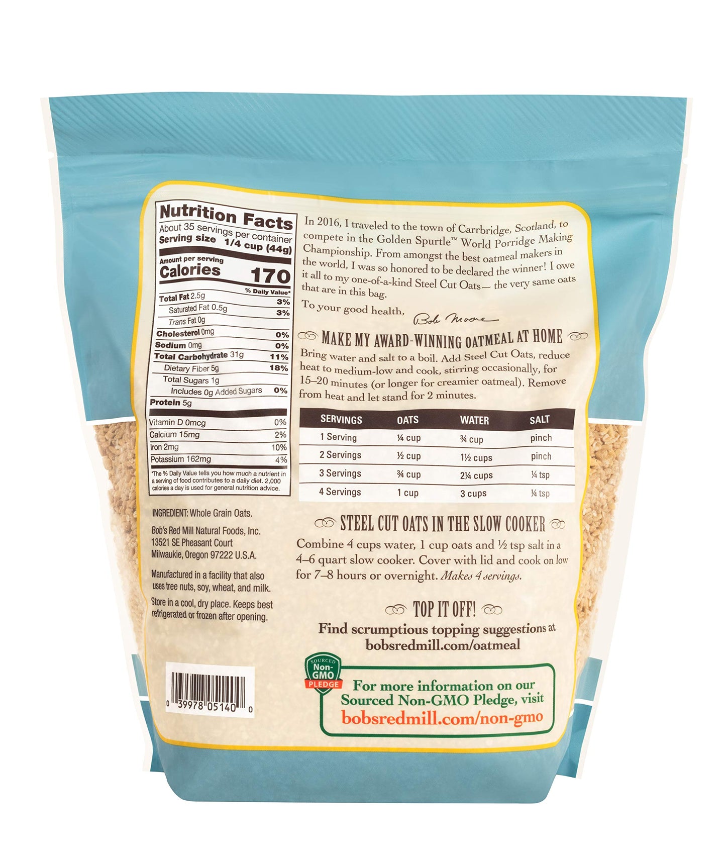 Bob's Red Mill Steel Cut Oats, 54oz - Non-GMO, Whole Grain, Vegan, Kosher Oats, Perfect for Healthy Breakfasts